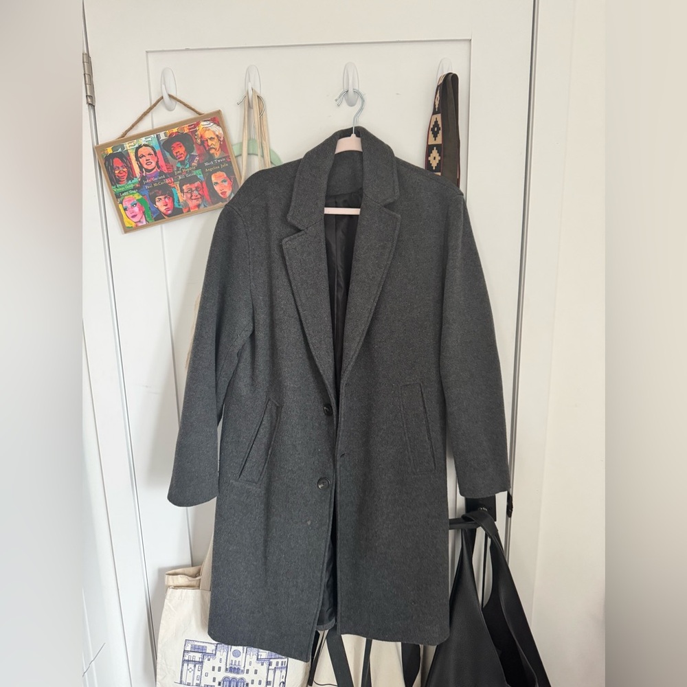 Men Classic Gray Long Wool Coat